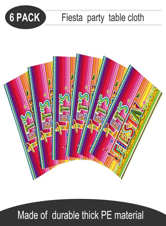 Oudain 6 Pcs Mexican Fiesta Tablecloth Cinco De Mayo Table Cover Let's Fiesta Disposable Plastic Colorful Striped Table Cloth for Taco Mexican Party Supplies Birthday Wedding Decor,108 x 54 Inch - Image 4